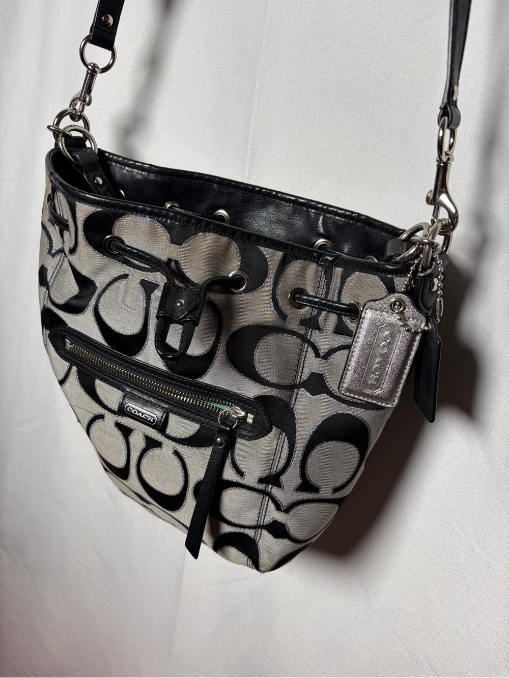 Coach Signature Canvas Shoulder Bag in Black and Gray - Picture 5 of 7